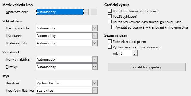 Obrázek dialogového okna  Možnosti Zobrazení 