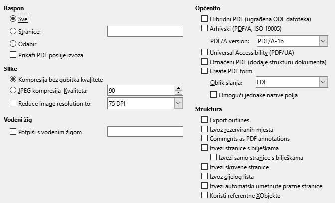 PDF Export General Options Dialog Image