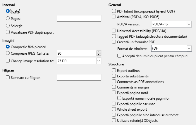 PDF Export General Options Dialog Image