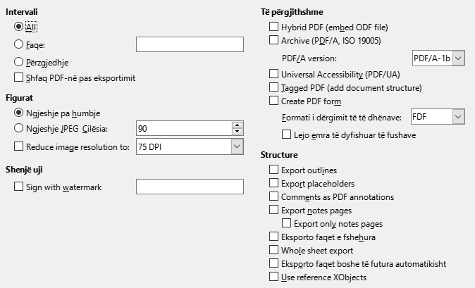 PDF Export General Options Dialog Image