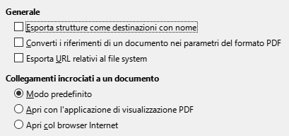 Immagine della finestra di dialogo delle opzioni dei collegamenti di esportazione PDF