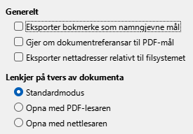 Dialogvindauget for val av lenkjer for PDF-eksport