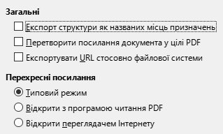 Діалогове вікно параметрів експорту посилань у PDF