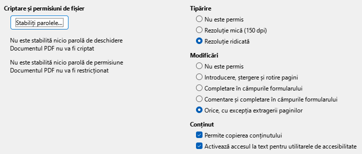 PDF Export Security Options Dialog Image