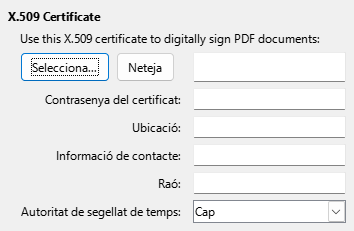 Imatge de diàleg d'opcions de signatura digital de l'exportació PDF