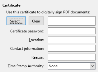 PDF Export Digital Signature Options Dialogue Box Image