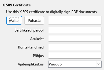 Ekraanipilt PDF-i ekspordi digiallkirjade sätetest