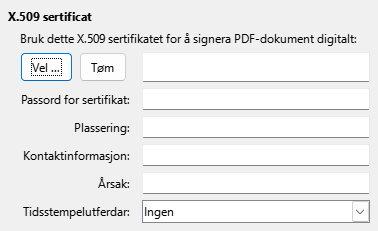 Dialogvindauget for innstillingar for digitale signaturar – PDF-eksport.