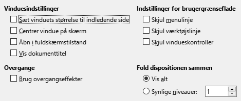 Dialogen indstillinger for PDF-eksport Brugergrænseflade