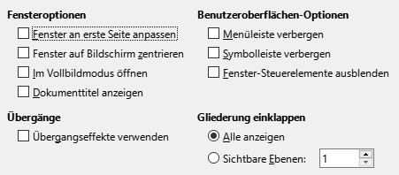 Bild des Export-Dialogs PDF-Optionen – Benutzeroberfläche