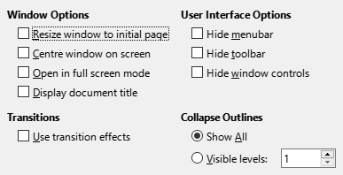 PDF Export User Interface Options Dialogue Box Image