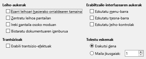 PDF esportazioaren erabiltzaile-interfazeko aukeren elkarrizketa-koadroaren irudia