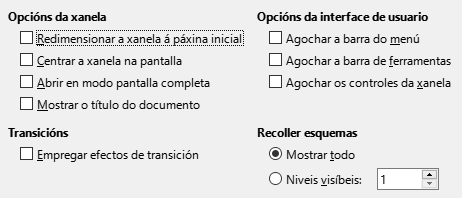 Imaxe da caixa de diálogo de opcións da interface de usuario da exportación a PDF