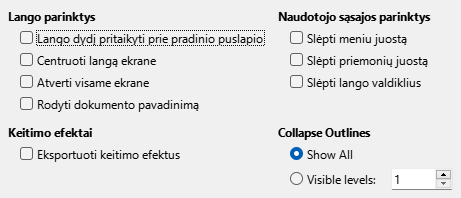 PDF eksporto naudotojo sąsajos parinkčių lango nuotrauka