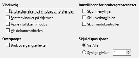 PDF Eksport dialog alternativer