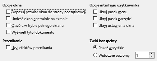 Obraz okna dialogowego opcji interfejsu użytkownika eksportu PDF