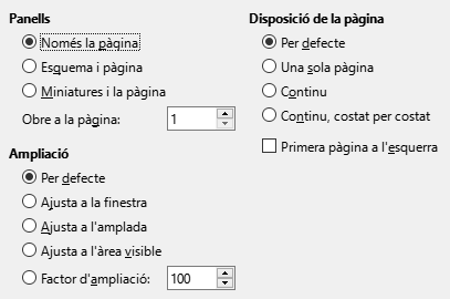 Imatge de diàleg d'opcions de visualització de l'exportació PDF