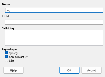 Dialogvindauget for å setja inn lag