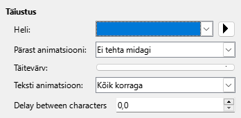 Ekraanipilt animatsiooni efektisätete dialoogist