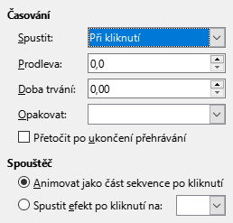 Dialogové okno Časování animace