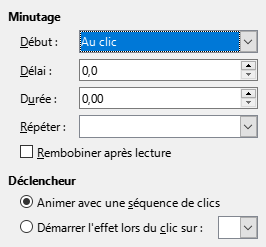 Boîte de dialogue Temporisation de l'animation personnalisée