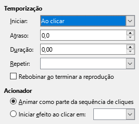 Caixa de diálogo Temporização