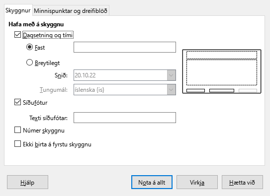 Header Footer Dialog