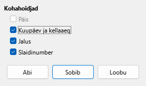 Ekraanipilt juhtslaidi elementide dialoogist