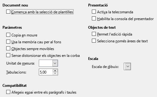 Diàleg d'opcions generals de l'Impress