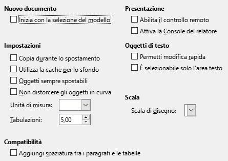 Finestra di dialogo Opzioni generali di Impress