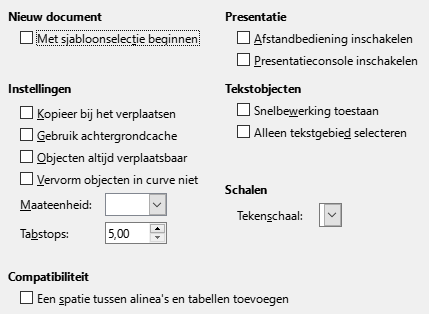 Afbeelding van dialoogvenster Opties - Impress - Algemeen