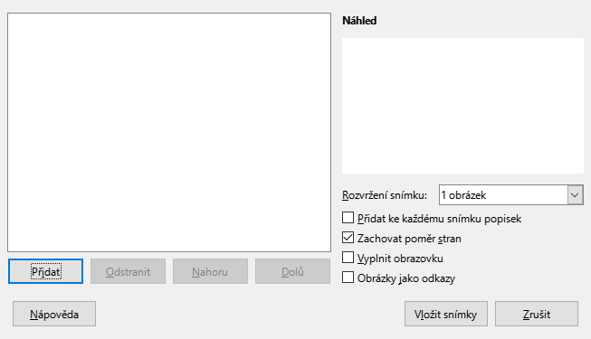 Dialogové okno Fotoalbum v Impressu