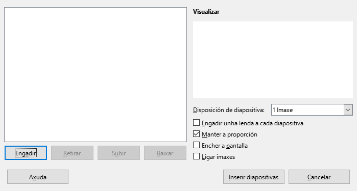 Caixa de diálogo Álbum de fotos do Impress