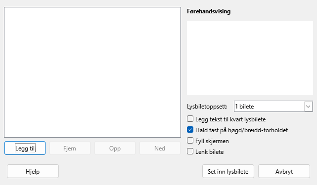 Dialogvindauget for Impress fotoalbum
