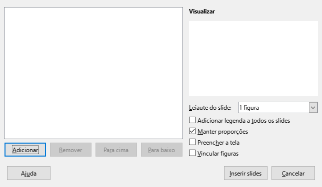 Caixa de diálogo do álbum de fotos do Impress