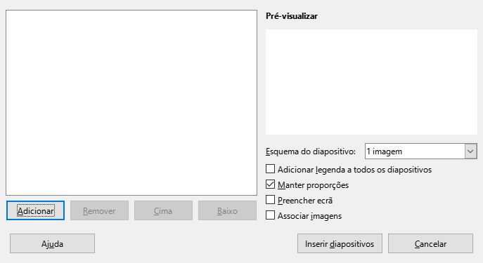 Caixa de diálogo Álbum de fotos