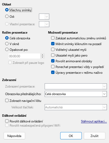 Dialogové okno Prezentace