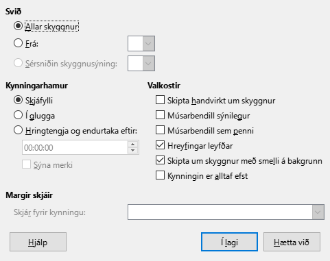 Presentation Dialog