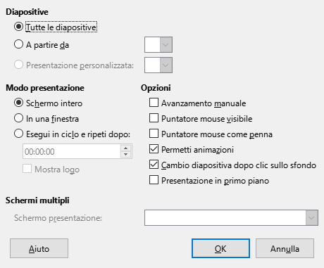Finestra di dialogo Presentazione