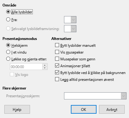 Innstillinger for lysbildeframvisning