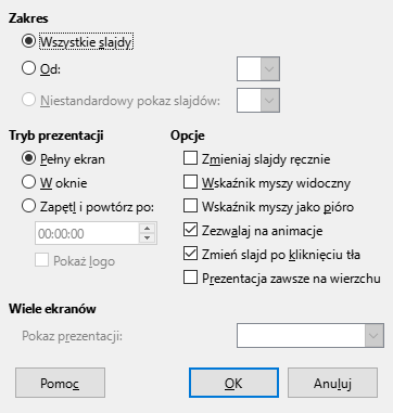 Okno dialogowe prezentacji