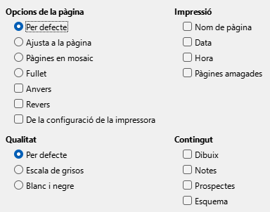 Diàleg d'opcions d'impressió de l'Impress