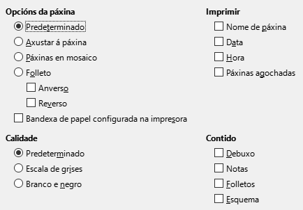 Caixa de diálogo Opcións de impresión do Impress