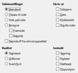 Impress Utskriftsalternativer