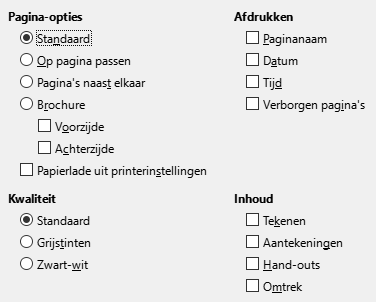 Afbeelding van dialoogvenster Opties - Impress - Afdrukken