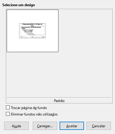 Caixa de diálogo Design de diapositivo