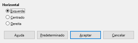 Caixa de diálogo Aliñamento