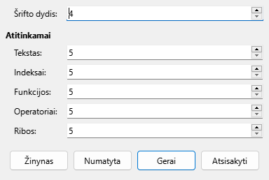 Šrifto dydžio dialogo langas