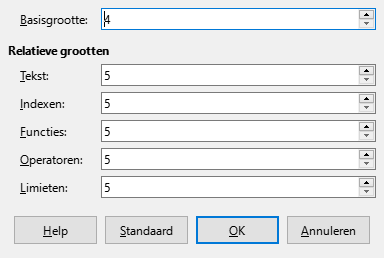 Dialoogvenster Tekengrootte