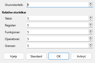 Dialogvindauge for skriftstorleik